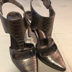 Silver crocodile print heels